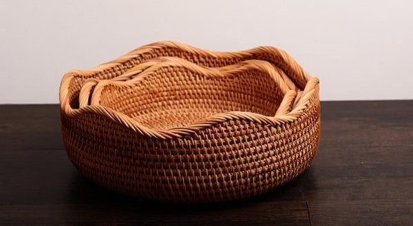 Woven Round Rattan Basket, Storage Basket for Dining Room Table, Woven Storage Basket for Kitchen, Small Storage Baskets, Set of 3-Art Painting Canvas