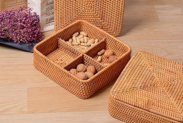 Storage Basket with Lid, Rattan Square Basket, Storage Basket with Lid, Kitchen Storage Baskets-Art Painting Canvas