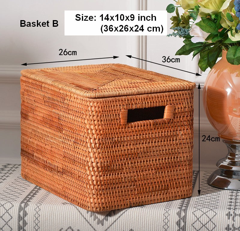 Rattan Storage Basket for Shelves, Rectangular Storage Basket with Lid –  Art Painting Canvas