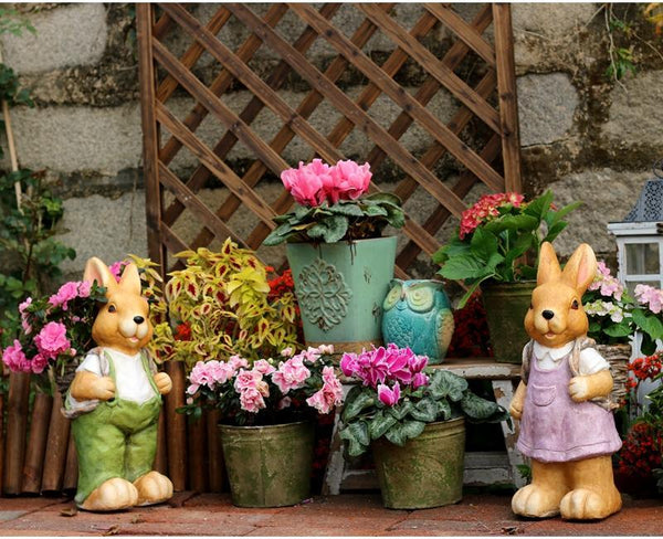 Garden Animal Statues, Large Garden Statues, Large Rabbit Statue for Garden, Bunny Flower Pot, Garden Ornament, Gardening Decoration Ideas-Art Painting Canvas