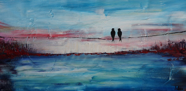 Love Birds Art, Acrylic Painting, Bedroom Decor, Original Painting, Painting Abstract, Large Wall Decor, Modern Painting, Canvas Painting-Art Painting Canvas