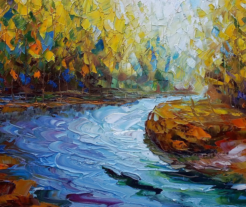 Landscape Art, Autumn River, Abstract Painting, Oil Painting, Modern A
