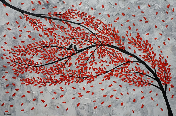 Large Canvas Paintings, Paintings for Living Room, Love Birds Painting, Original Wall Art Paintings, Abstract Acrylic Painting-Art Painting Canvas