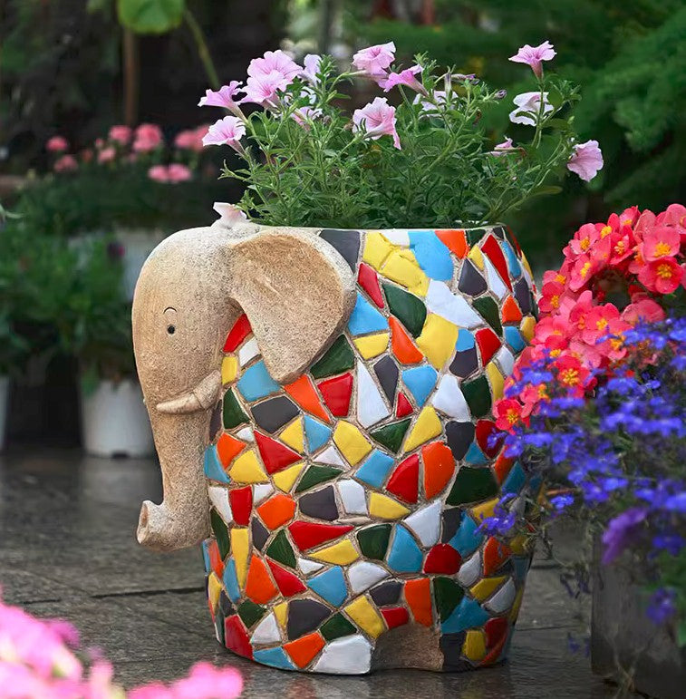 Large Elephant Flowerpot, Resin Statue for Garden, Modern Animal Statu –