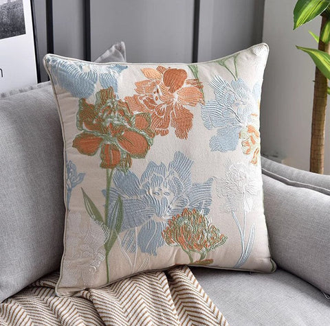 Decorative Sofa Pillows for Couch, Embroider Flower Cotton Pillow Covers, Cotton Flower Decorative Pillows, Farmhouse Decorative Pillows-Art Painting Canvas
