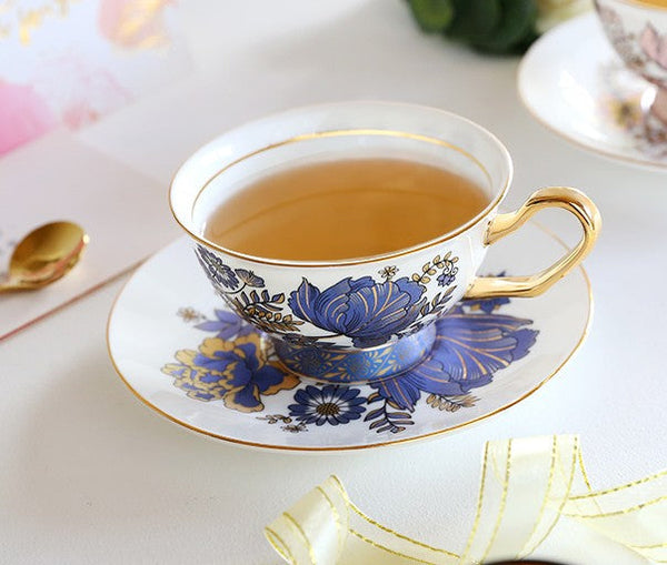Afternoon British Tea Cups, Unique Iris Flower Tea Cups and Saucers in Gift Box, Elegant Ceramic Coffee Cups, Royal Bone China Porcelain Tea Cup Set-Art Painting Canvas