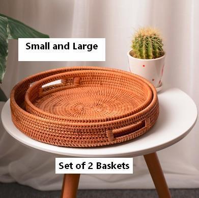 Rattan Round Basket with Handle, Storage Baskets for Kitchen, Woven Storage Baskets, Rattan Storage Basket-Art Painting Canvas