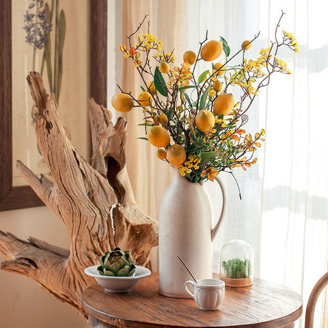 Lemon Branch, Fragrans stems, Fern leaf, Creative Flower Arrangement Ideas for Home Decoration, Unique Artificial Flowers, Simple Artificial Floral for Dining Room Table-Art Painting Canvas