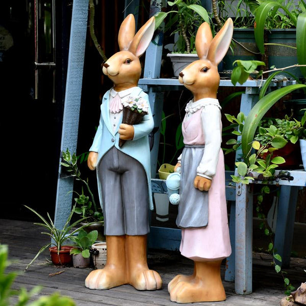 Rabbit Statues, Animal Statue for Garden Ornaments, Extra Large Rabbit Couple Statue, Villa Courtyard Decor, Outdoor Garden Design Ideas, Garden Decoration Ideas-Art Painting Canvas