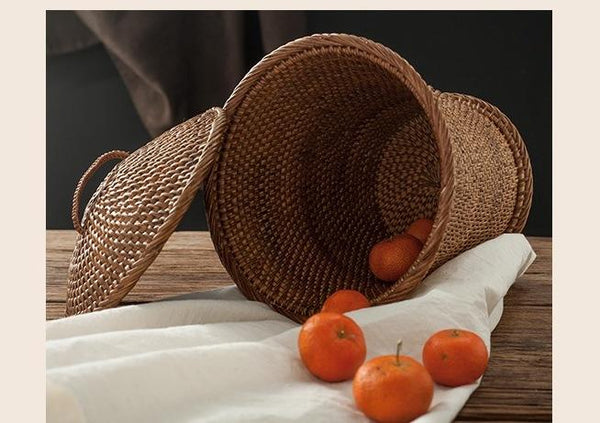 Indonesia Hand Woven Storage Basket with Cover, Natural Fiber Baskets, Small Rustic Basket-Art Painting Canvas