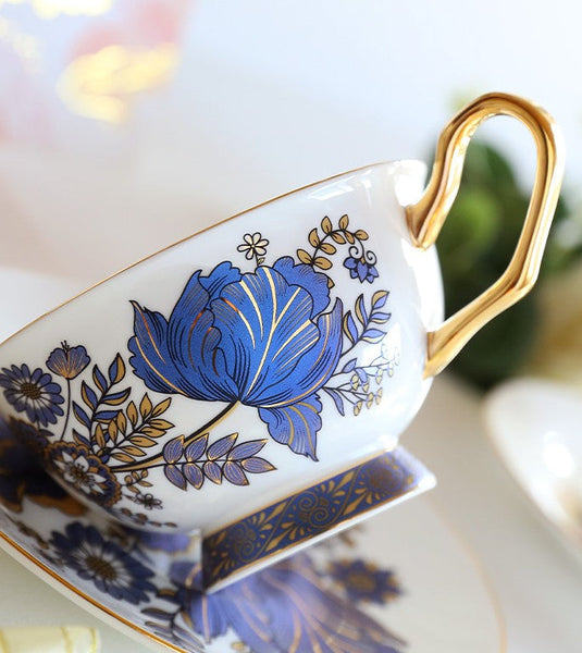 Afternoon British Tea Cups, Unique Iris Flower Tea Cups and Saucers in Gift Box, Elegant Ceramic Coffee Cups, Royal Bone China Porcelain Tea Cup Set-Art Painting Canvas