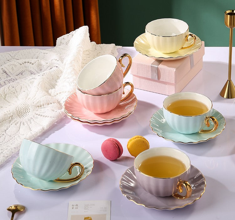 Unique Tea Cups and Saucers in Gift Box as Birthday Gift, Elegant Maca