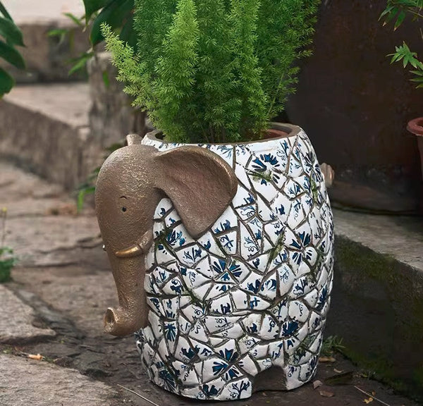 Modern Garden Flower Pot, Unique Animal Statue for Garden Ornaments, Large Elephant Flowerpot, Resin Statue for Garden, Villa Outdoor Decor Gardening Ideas-Art Painting Canvas