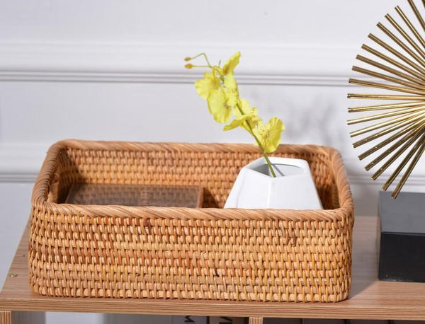 Woven Rectangular Basket with Handle, Rattan Storage Basket for Shelves, Woven Storage Baskets for Bathroom-Art Painting Canvas
