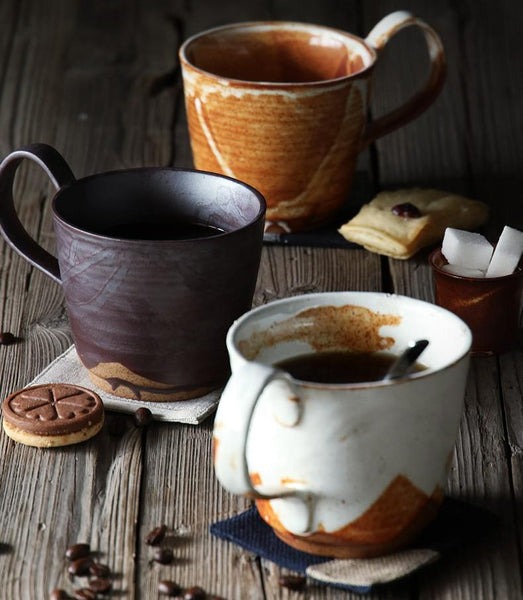 Pottery Coffee Mug, Large Handmade Ceramic Coffee Cup, Large Capacity Coffee Cup, Large Tea Cup-Art Painting Canvas