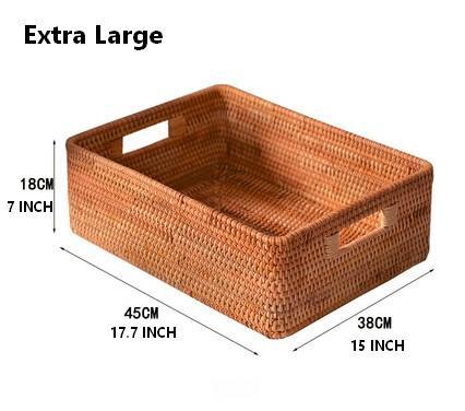 Large Woven Rattan Storage Basket, Rectangular Basket with Handle, Storage Baskets for Living Room-Art Painting Canvas