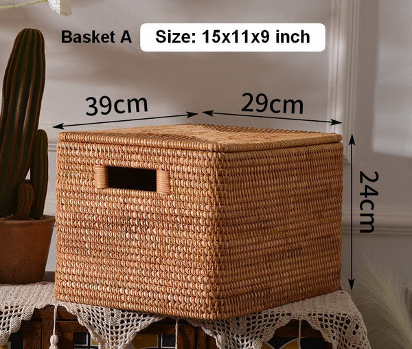 Wicker Storage Baskets for Bathroom, Rattan Rectangular Storage Basket with Lid, Extra Large Storage Baskets for Clothes, Storage Baskets for Bedroom-Art Painting Canvas