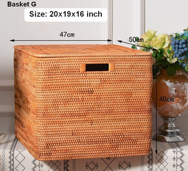 Rectangular Storage Basket with Lid, Woven Rattan Storage Basket for Shelves, Storage Baskets for Bedroom, Pantry Storage Baskets-Art Painting Canvas