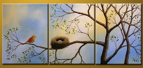 Bird Art, Canvas Painting, Modern Art, 3 Piece Wall Art, Abstract Painting, Tree of Life Painting-Art Painting Canvas