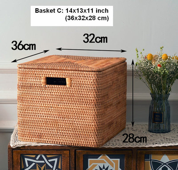 Rectangular Storage Basket with Lid, Woven Rattan Storage Basket for Shelves, Storage Baskets for Bedroom, Pantry Storage Baskets-Art Painting Canvas