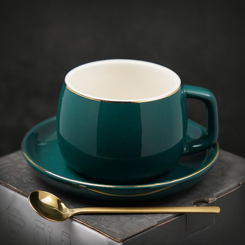 Ceramic Cup, Round Coffee Cup and Saucer Set, Green Coffee Cup