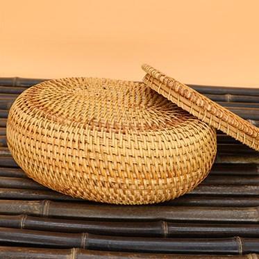 Storage Basket for Kitchen, Small Rattan Storage Basket, Round Storage Basket with Lid, Pantry Storage Ideas-Art Painting Canvas