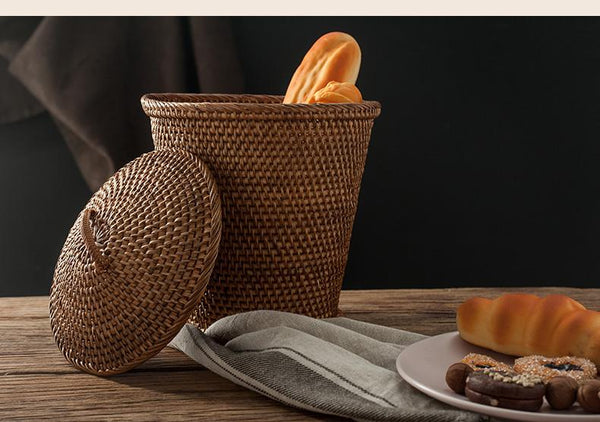 Indonesia Hand Woven Storage Basket with Cover, Natural Fiber Baskets, Small Rustic Basket-Art Painting Canvas