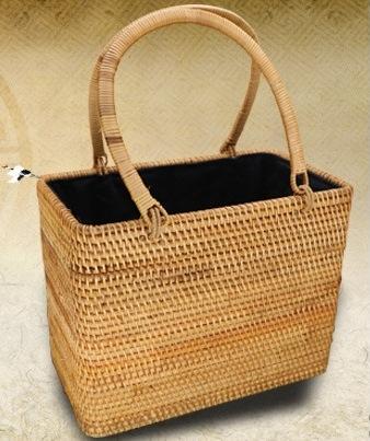 Handmade Rattan Wicker Serving Basket, Small Vintage Woven Handbag-Art Painting Canvas
