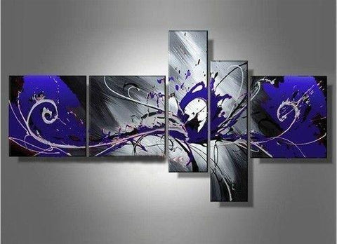Large Wall Art, Blue and Black Abstract Painting, Huge Wall Art, Acrylic Art, Abstract Art, 5 Piece Wall Painting, Group Painting, Canvas Painting-Art Painting Canvas