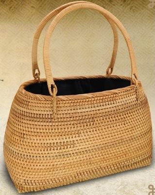 Handmade Rattan Wicker Serving Basket, Small Vintage Woven Handbag-Art Painting Canvas