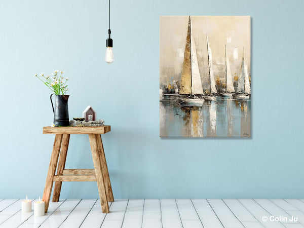 Modern Abstract Wall Art Paintings, Large Original Canvas Art for Bedroom, Large Painting Ideas for Living Room, Sail Boat Canvas Painting-Art Painting Canvas