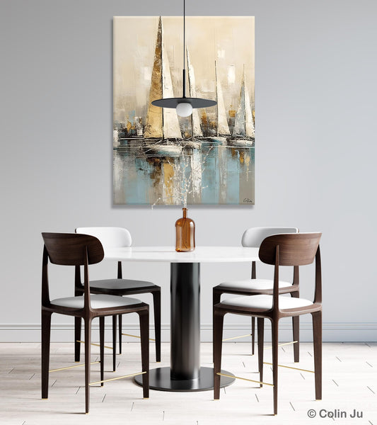 Modern Abstract Wall Art Paintings, Large Original Canvas Art for Bedroom, Large Painting Ideas for Living Room, Sail Boat Canvas Painting-Art Painting Canvas