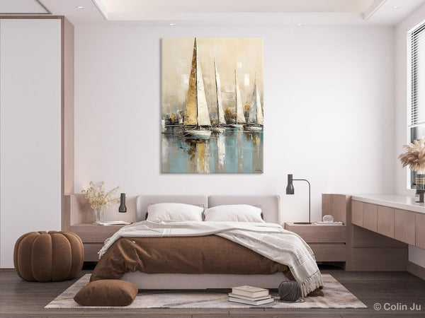 Modern Abstract Wall Art Paintings, Large Original Canvas Art for Bedroom, Large Painting Ideas for Living Room, Sail Boat Canvas Painting-Art Painting Canvas