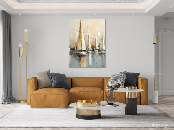 Modern Abstract Wall Art Paintings, Large Original Canvas Art for Bedroom, Large Painting Ideas for Living Room, Sail Boat Canvas Painting-Art Painting Canvas