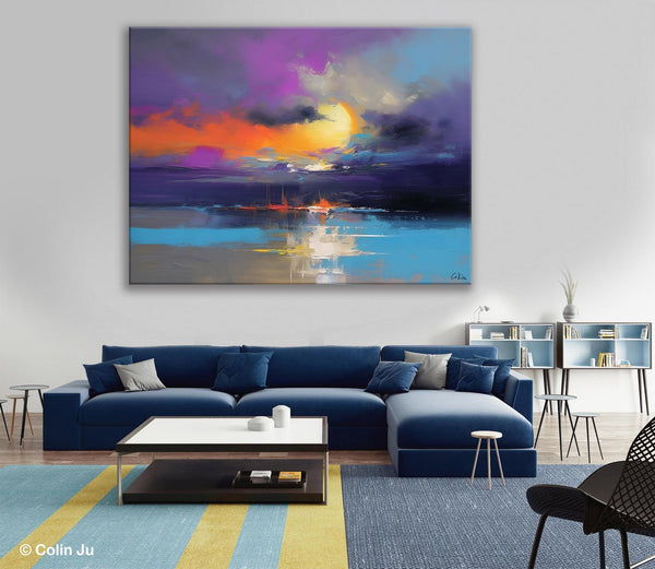 Abstract Landscape Painting, Sunset Painting, Large Landscape Painting for Living Room, Bedroom Wall Art Ideas, Modern Paintings for Dining Room-Art Painting Canvas