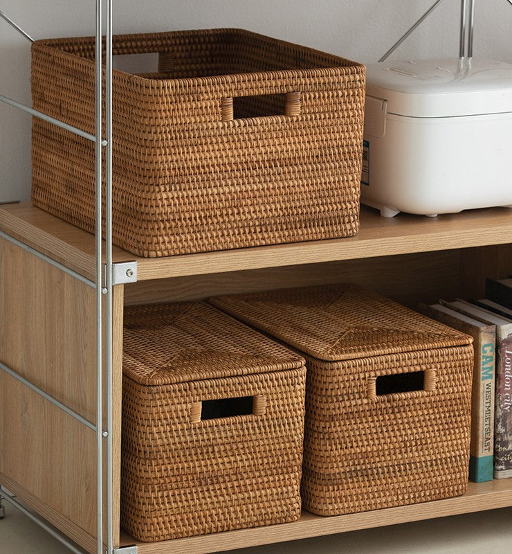 Rattan Storage Basket for Shelves, Rectangular Storage Basket with Lid –  Art Painting Canvas