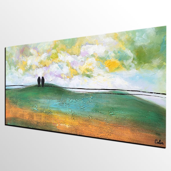 Abstract Canvas Painting, Wall Art Painting, Canvas Painting for Living Room, Wedding Gift, Love Birds Painting, Acrylic Abstract Painting-Art Painting Canvas