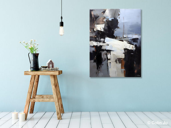 Black Original Canvas Art, Contemporary Acrylic Painting on Canvas, Large Wall Art Painting for Bedroom, Oversized Modern Abstract Paintings-Art Painting Canvas