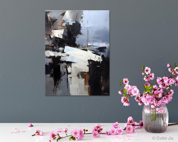 Black Original Canvas Art, Contemporary Acrylic Painting on Canvas, Large Wall Art Painting for Bedroom, Oversized Modern Abstract Paintings-Art Painting Canvas
