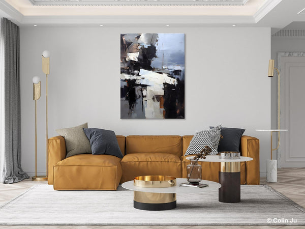Black Original Canvas Art, Contemporary Acrylic Painting on Canvas, Large Wall Art Painting for Bedroom, Oversized Modern Abstract Paintings-Art Painting Canvas