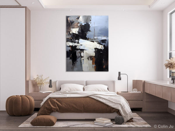 Black Original Canvas Art, Contemporary Acrylic Painting on Canvas, Large Wall Art Painting for Bedroom, Oversized Modern Abstract Paintings-Art Painting Canvas