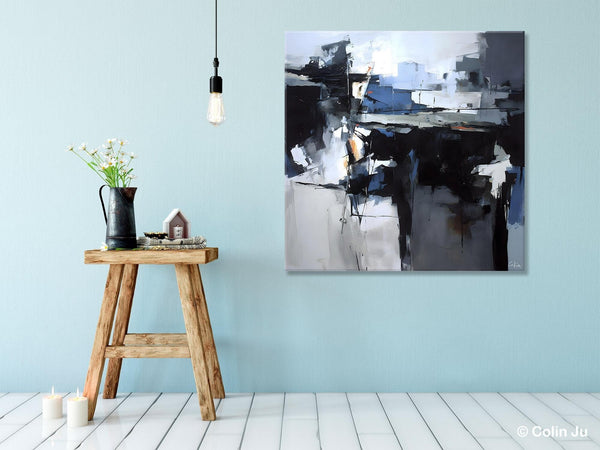 Original Modern Wall Art on Canvas, Black Contemporary Canvas Art, Modern Acrylic Artwork for Sale, Large Abstract Painting for Bedroom-Art Painting Canvas