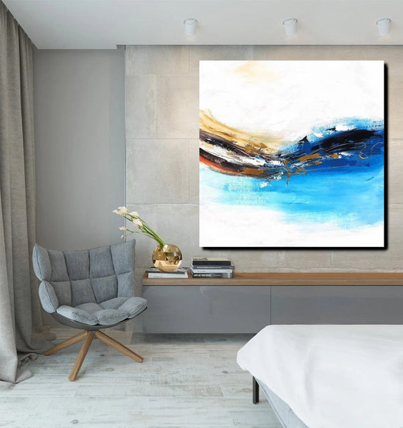 Simple Abstract Paintings, Bedroom Modern Paintings, Modern Contemporary Art, Acrylic Painting on Canvas, Blue Canvas Painting-Art Painting Canvas