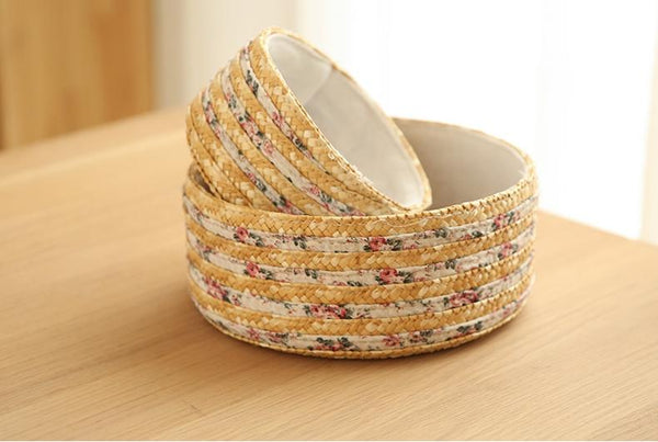 Round Woven Straw Basket with Lining, Storage Basket, 2 Round Basket, Set of 2-Art Painting Canvas