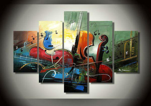 5 Piece Abstract Art Painting, Cello Painting, Modern Acrylic Painting, Violin Painting, Bedroom Abstract Paintings-Art Painting Canvas