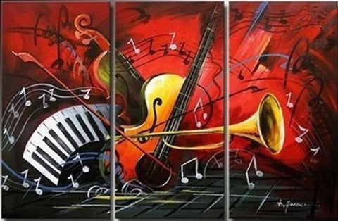 Abstract Art, Red Abstract Painting, Bedroom Wall Art, Violin, Horn, Guitar Painting, Extra Large Painting-Art Painting Canvas
