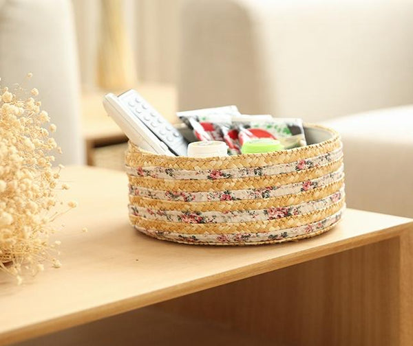 Round Woven Straw Basket with Lining, Storage Basket, 2 Round Basket, Set of 2-Art Painting Canvas