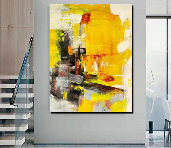 Large Canvas Paintings Behind Sofa, Acrylic Painting for Living Room, Yellow Contemporary Modern Art, Buy Large Paintings Online-Art Painting Canvas