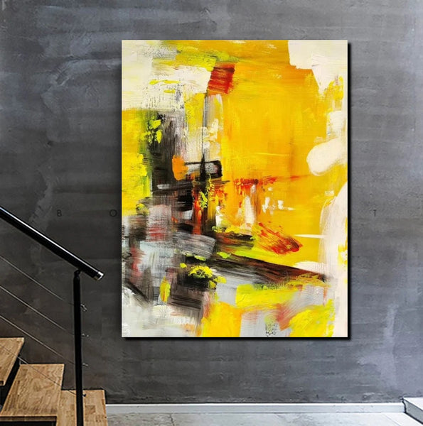 Large Canvas Paintings Behind Sofa, Acrylic Painting for Living Room, Yellow Contemporary Modern Art, Buy Large Paintings Online-Art Painting Canvas