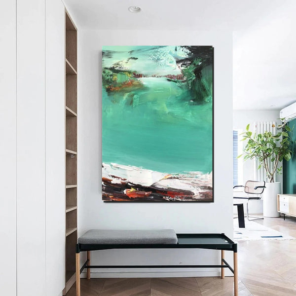 Hand Painted Canvas Art, Simple Painting Ideas for Bedroom, Palette Knife Paintings, Green Modern Paintings for Living Room-Art Painting Canvas